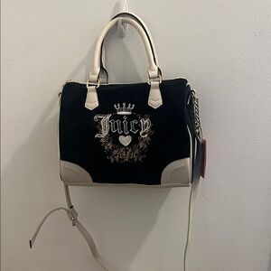Juicy Couture Black and Cream Velvet Satchel